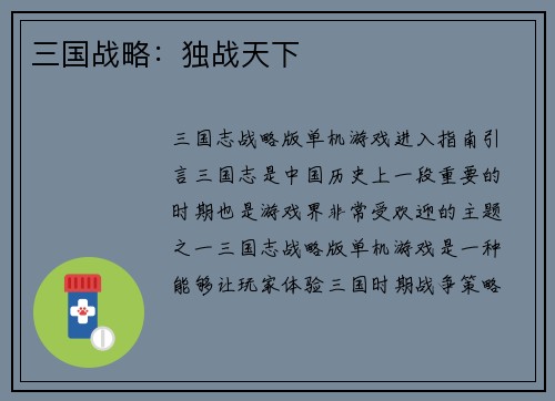 三国战略：独战天下